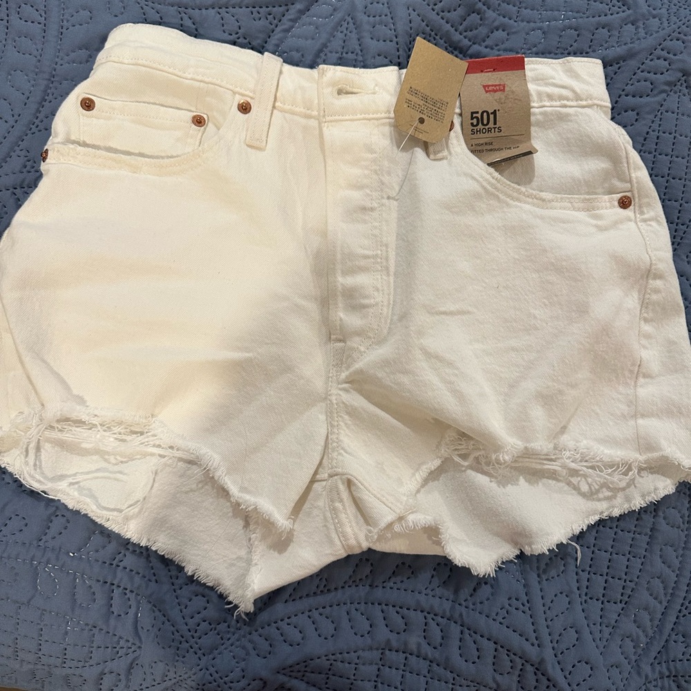 Levi's White Jean Shorts Distressed High-Waisted